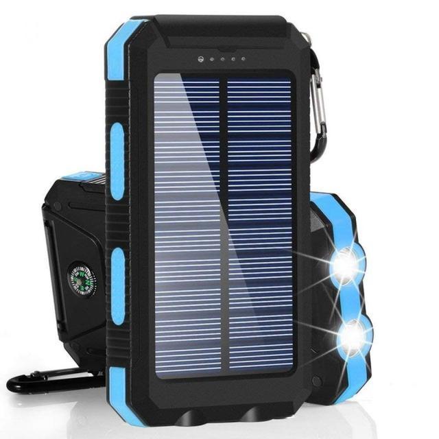 Chargeur de Batterie Solaire 20000mAh – Double USB Étanche Antichoc et Lumière LED