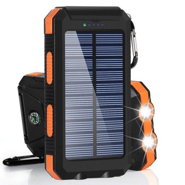 Chargeur de Batterie Solaire 20000mAh – Double USB Étanche Antichoc et Lumière LED