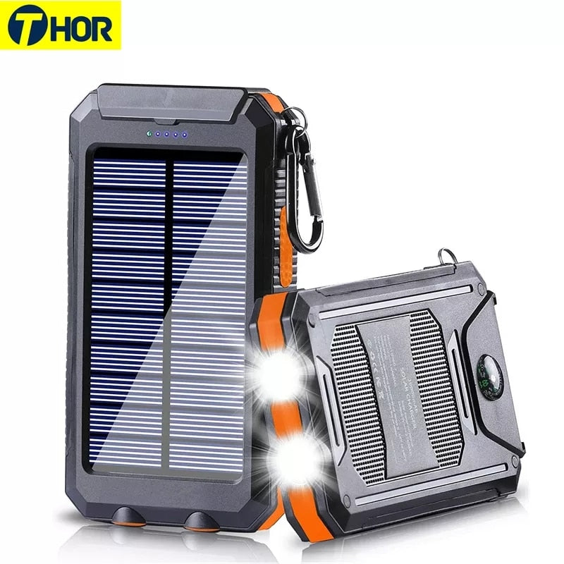 Chargeur de Batterie Solaire 20000mAh – Double USB Étanche Antichoc et Lumière LED