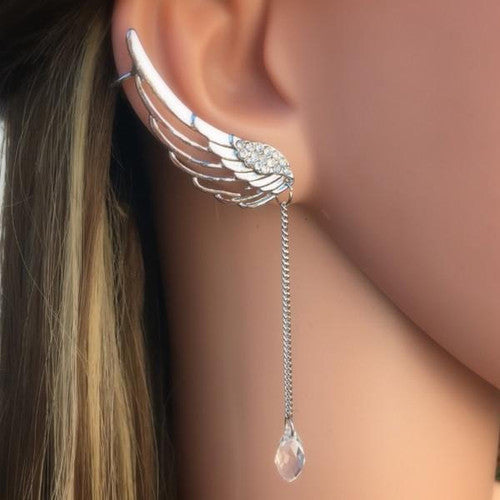 Boucles d'oreilles ailes d'ange et goutte de cristal