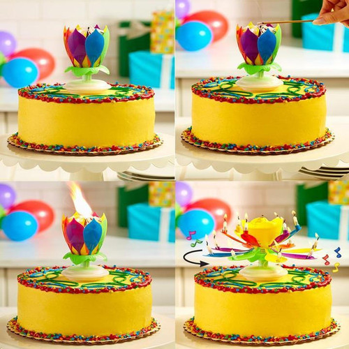 Bougie d'Anniversaire Musicale Lotus Rotatif Multicolore