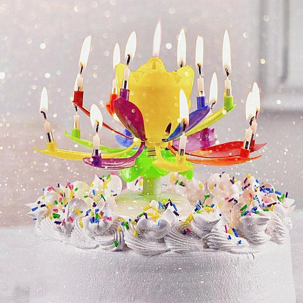 Bougie d'Anniversaire Musicale Lotus Rotatif Multicolore
