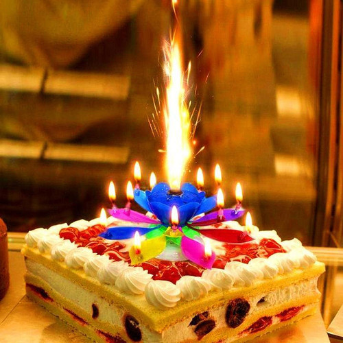 Bougie d'Anniversaire Musicale Lotus Rotatif Multicolore