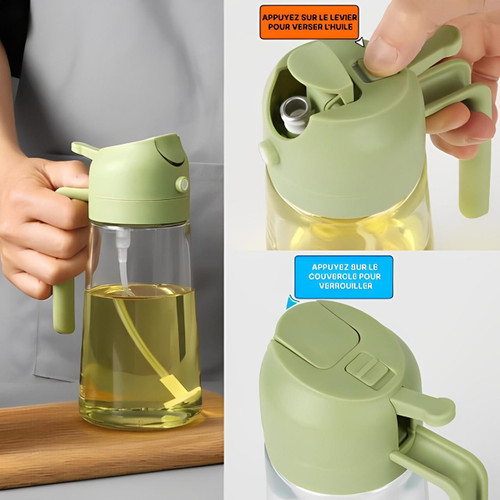 Spray Huile d'Olive Avec Pulvérisateur Et Distributeur 2-en-1