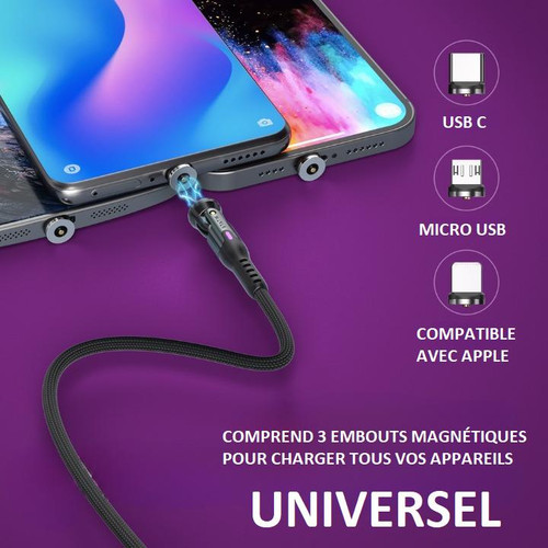 Câble Chargeur USB C - Lightning - Micro USB - 3-en-1
