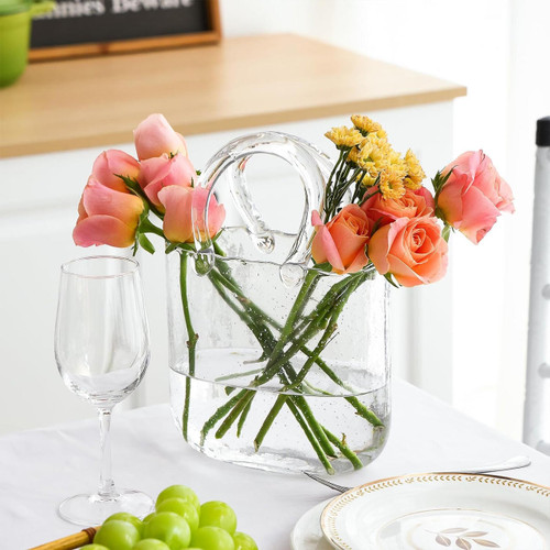 Vase De Fleurs Sac À Main En Verre Transparent