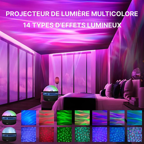Projecteur Aurore Boréale Et Vague Océanique 2-en-1