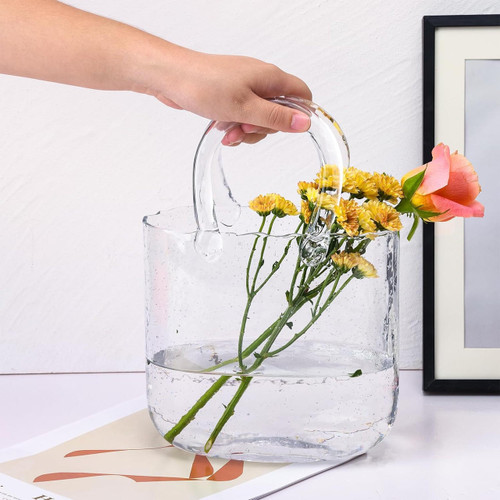 Vase De Fleurs Sac À Main En Verre Transparent