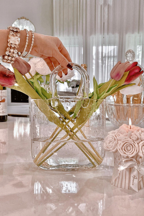 Vase De Fleurs Sac À Main En Verre Transparent
