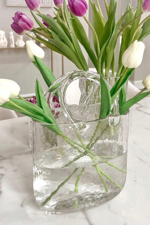 Vase De Fleurs Sac À Main En Verre Transparent