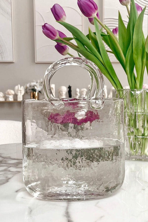 Vase De Fleurs Sac À Main En Verre Transparent