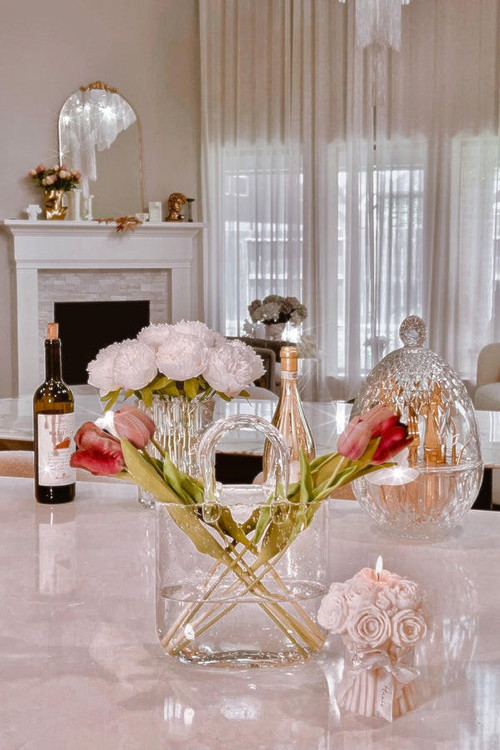 Vase De Fleurs Sac À Main En Verre Transparent