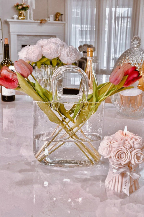 Vase De Fleurs Sac À Main En Verre Transparent