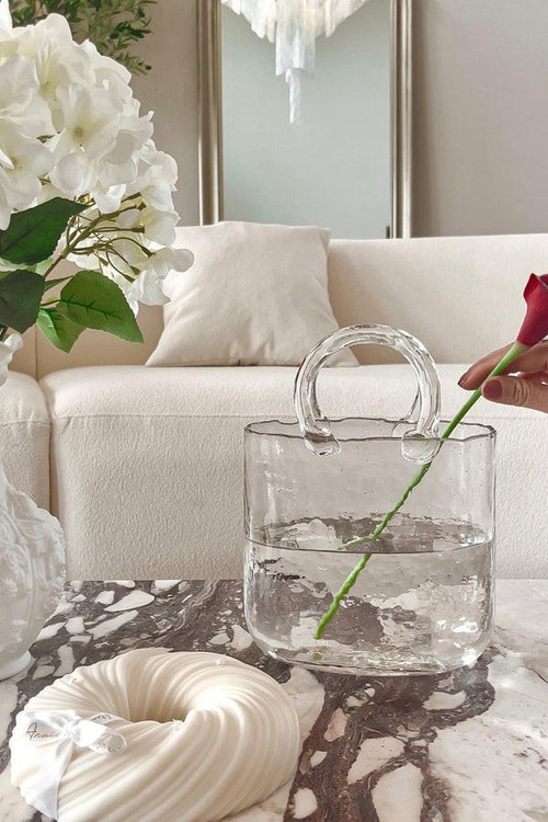 Vase De Fleurs Sac À Main En Verre Transparent