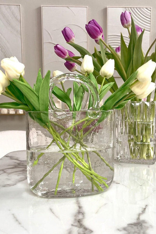 Vase De Fleurs Sac À Main En Verre Transparent