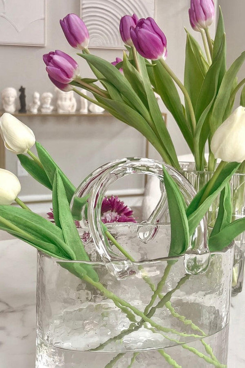 Vase De Fleurs Sac À Main En Verre Transparent
