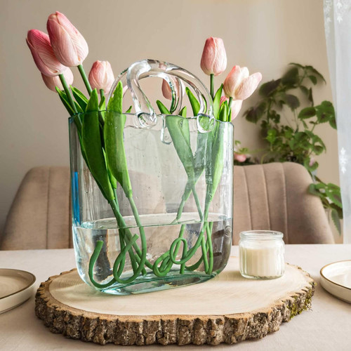 Vase De Fleurs Sac À Main En Verre Transparent