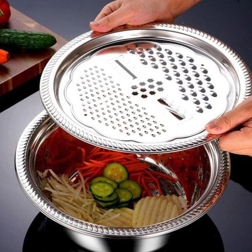 Ensemble de 3 pièces - Bol, Râpe, Égouttoir En Acier Inoxydable