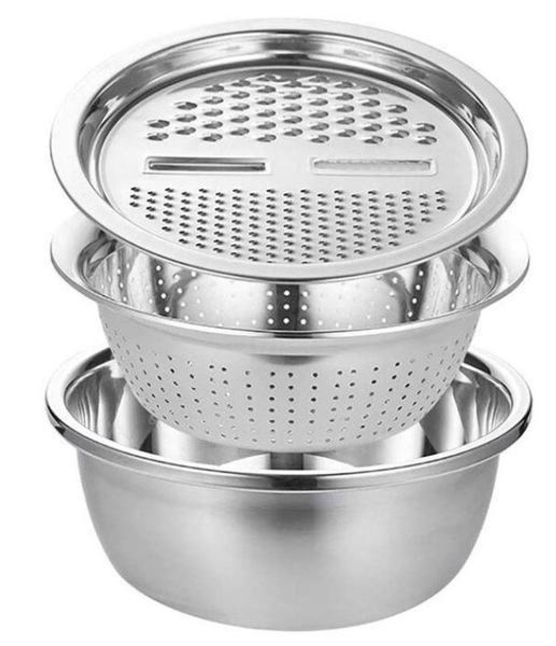 Ensemble de 3 pièces - Bol, Râpe, Égouttoir En Acier Inoxydable