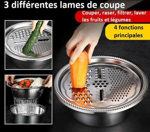 Ensemble de 3 pièces - Bol, Râpe, Égouttoir En Acier Inoxydable