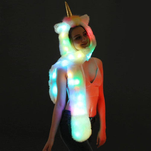 Licorne 3-en-1 Bonnet - Écharpe - Gants Avec Lumière LED Arc-en-ciel