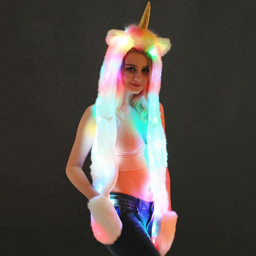 Licorne 3-en-1 Bonnet - Écharpe - Gants Avec Lumière LED Arc-en-ciel