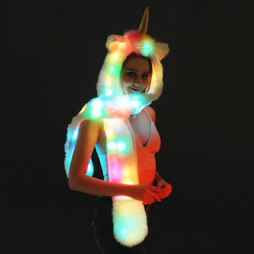 Licorne 3-en-1 Bonnet - Écharpe - Gants Avec Lumière LED Arc-en-ciel