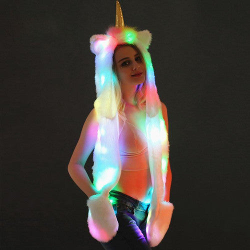 Licorne 3-en-1 Bonnet - Écharpe - Gants Avec Lumière LED Arc-en-ciel