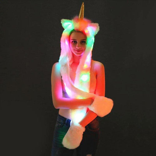 Licorne 3-en-1 Bonnet - Écharpe - Gants Avec Lumière LED Arc-en-ciel