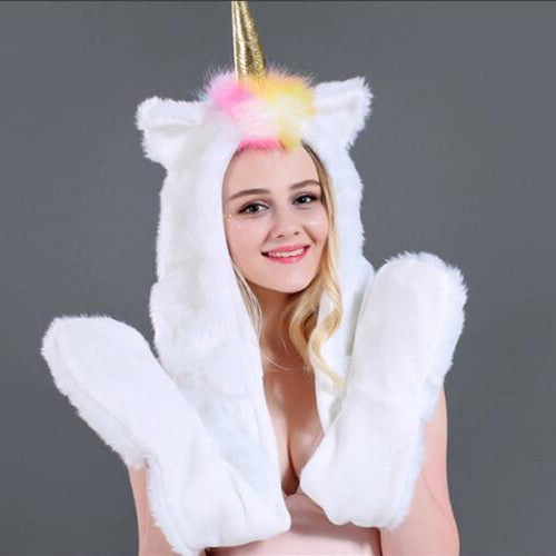 Licorne 3-en-1 Bonnet - Écharpe - Gants Avec Lumière LED Arc-en-ciel