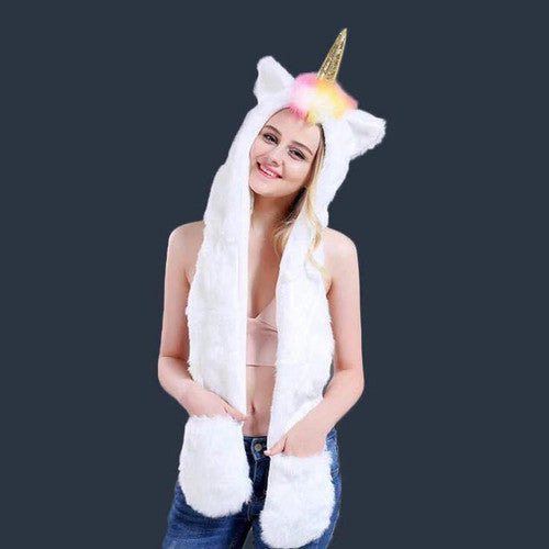 Licorne 3-en-1 Bonnet - Écharpe - Gants Avec Lumière LED Arc-en-ciel