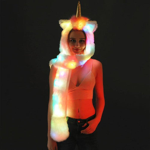 Licorne 3-en-1 Bonnet - Écharpe - Gants Avec Lumière LED Arc-en-ciel