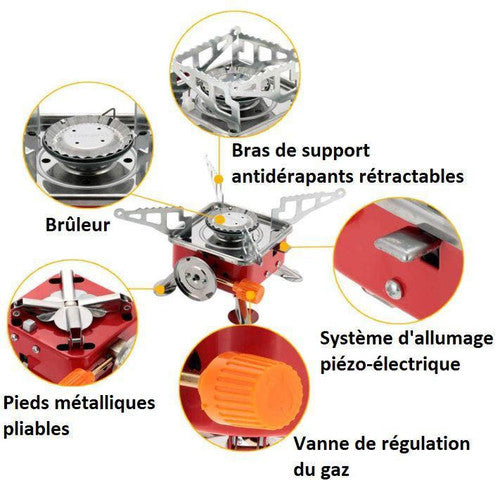 Réchauds de Camping à Gaz Portable Brûleur de Cuisinière Pliable Ultra-léger