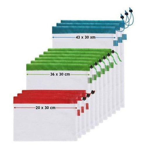 Sacs Réutilisables en 3 Tailles - (Lot de 12)
