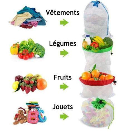 Sacs Réutilisables en 3 Tailles - (Lot de 12)