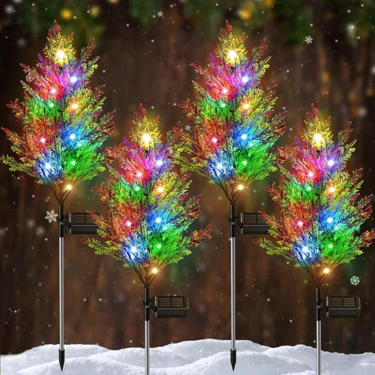 2 décorations de noël solaires arbres lumières extérieur étanche arbre de noël  solaire méduses lumières 5 couches fibre optique 7 couleur changeante
