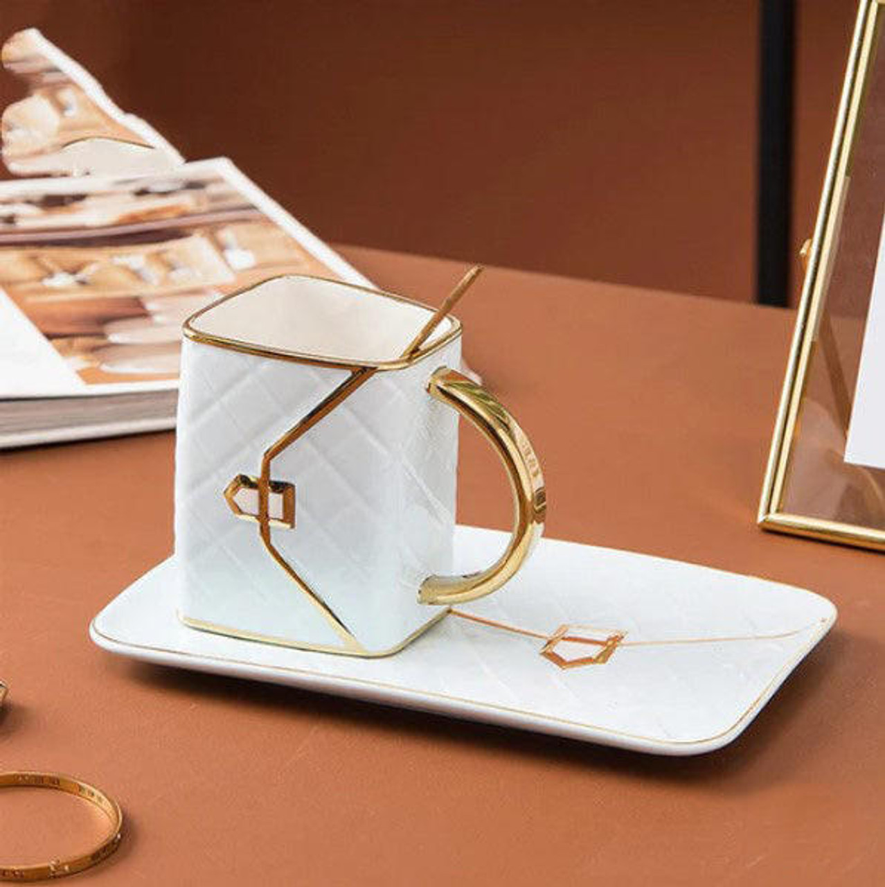 Tasse Créative en Forme de Sac à Main avec Soucoupe et Cuillère