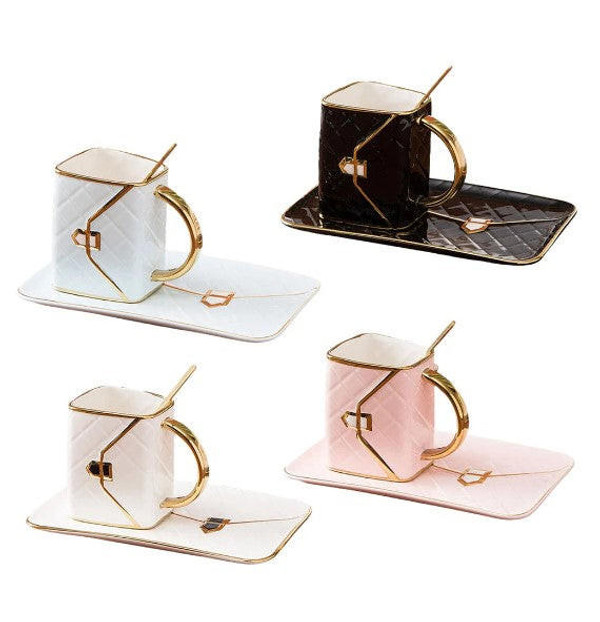 Tasse Créative en Forme de Sac à Main avec Soucoupe et Cuillère