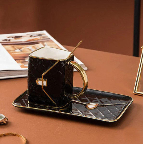 Tasse Créative en Forme de Sac à Main avec Soucoupe et Cuillère