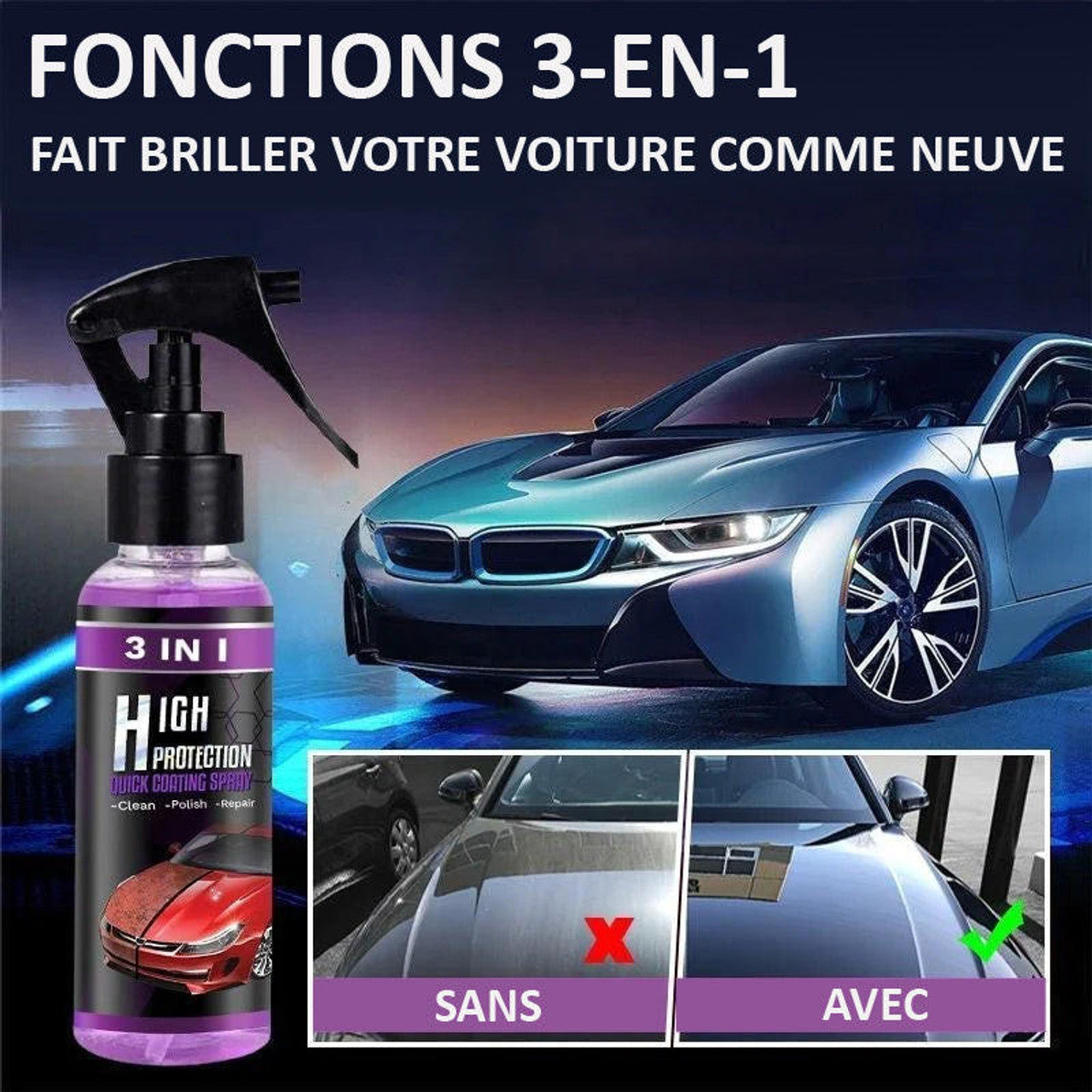 Spray Voiture Brillance Longue Durée 3-en-1 Haute Protection