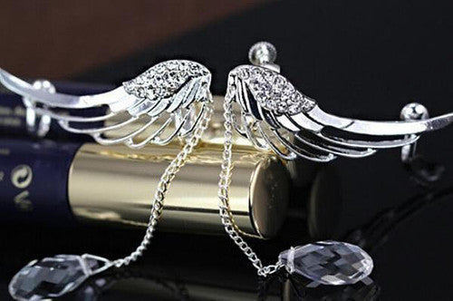 Boucles d'oreilles ailes d'ange et goutte de cristal
