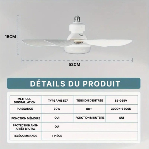 Ventilateur De Plafond Avec Lumière Led Et Télécommande